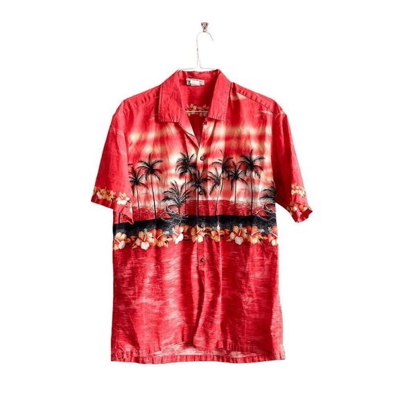 Winnie Fashion Mens Floral Sunset Short Sleeve Button Up Hawaiian Shirt Red XL - Picture 1 of 7